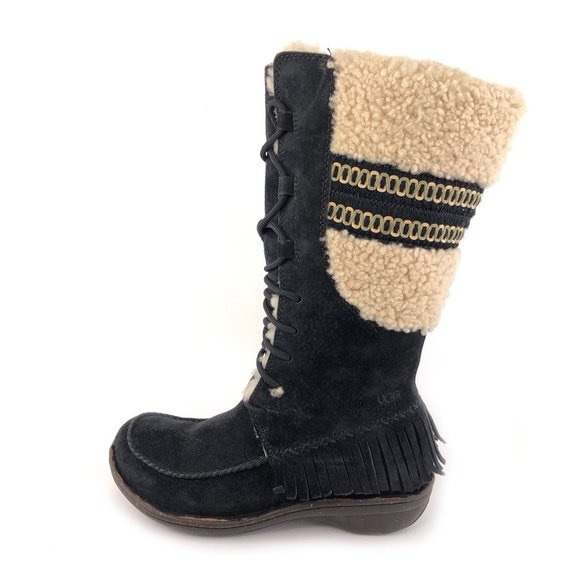 UGG Black and Cream Winter Boots - Picture 2 of 14